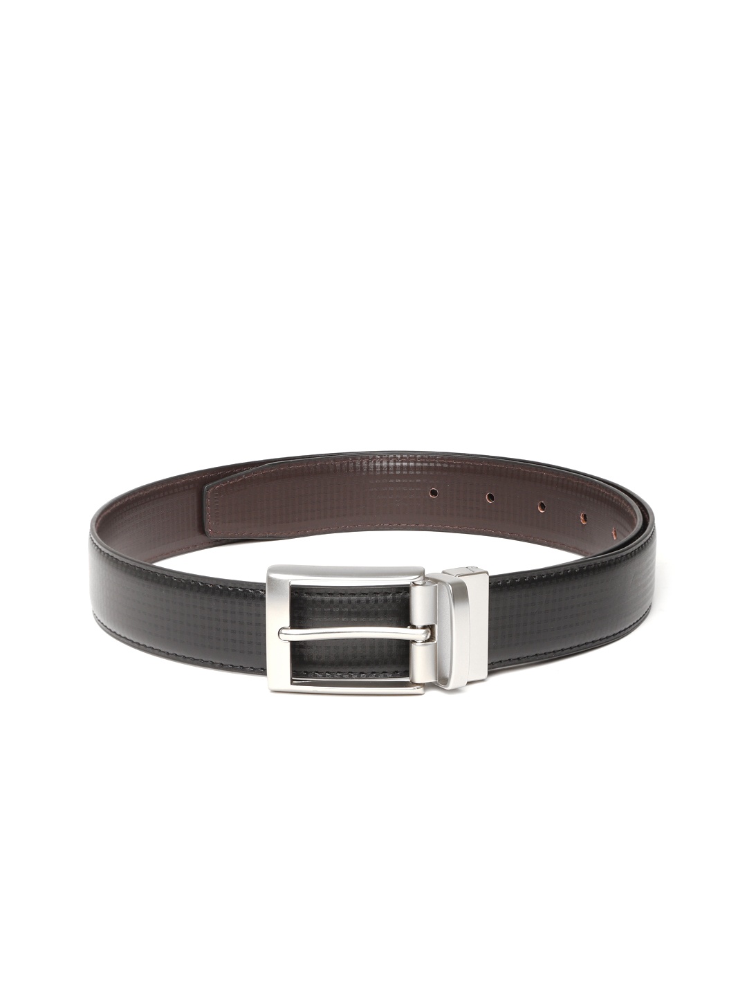 

Ultimo Men Black & Coffee Brown Checked Reversible Formal Belt