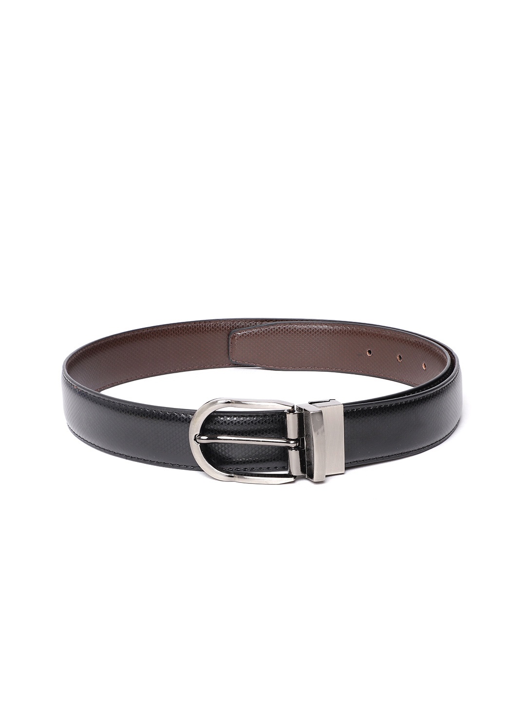 

Ultimo Men Black & Coffee Brown Textured Reversible Formal Belt