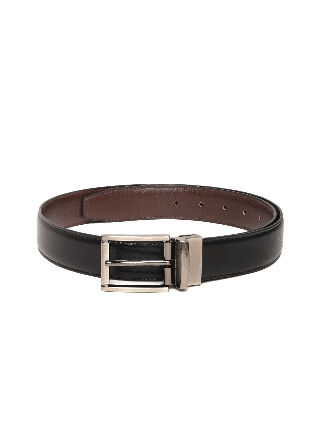 

Ultimo Men Black & Coffee Brown Textured Reversible Belt