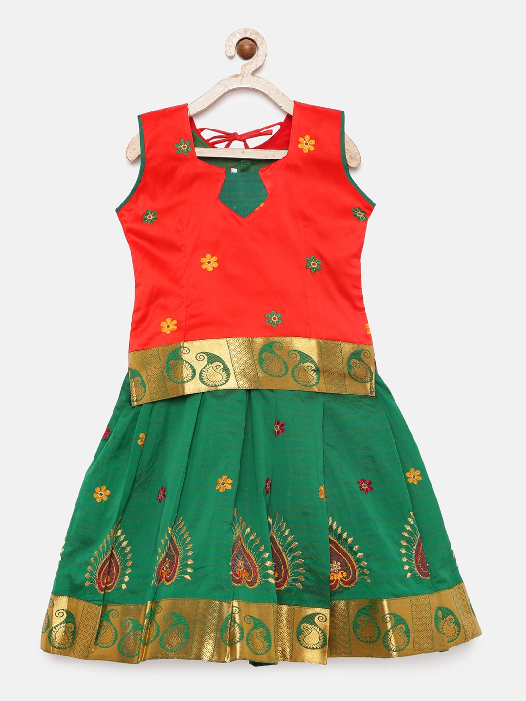 

Baby Lakshmi Orange & Green Ready to Wear Pattu Pavadai