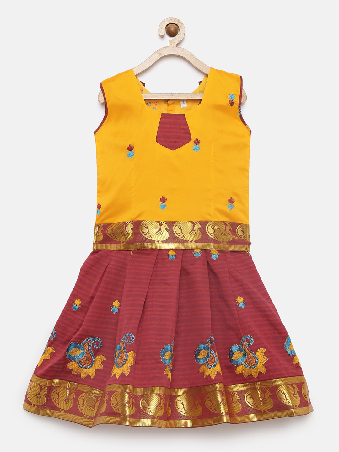 

Baby Lakshmi Girls Yellow & Red Ready to Wear Pattu Pavadai