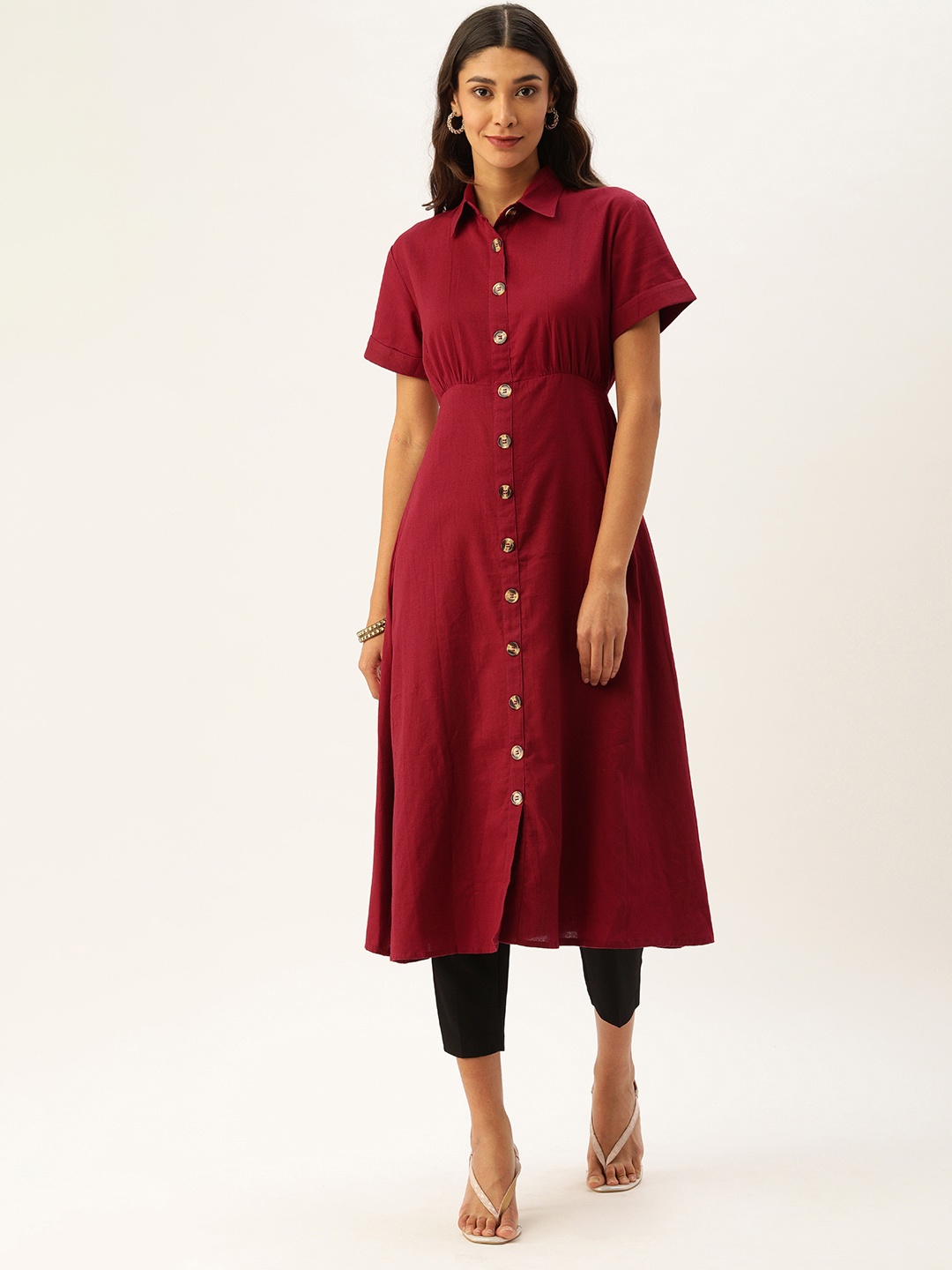 

AMUKTI Women Maroon Solid A-Line Fusion Kurta