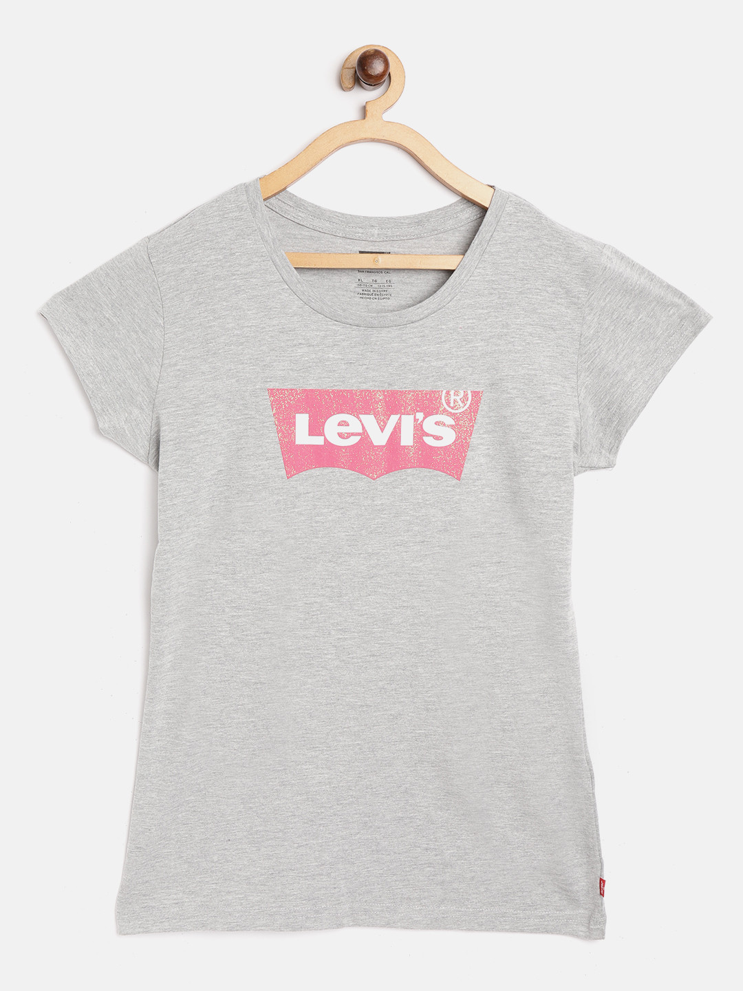 

Levis Girls Grey Melange & Pink Brand Logo Print Round Neck T-shirt