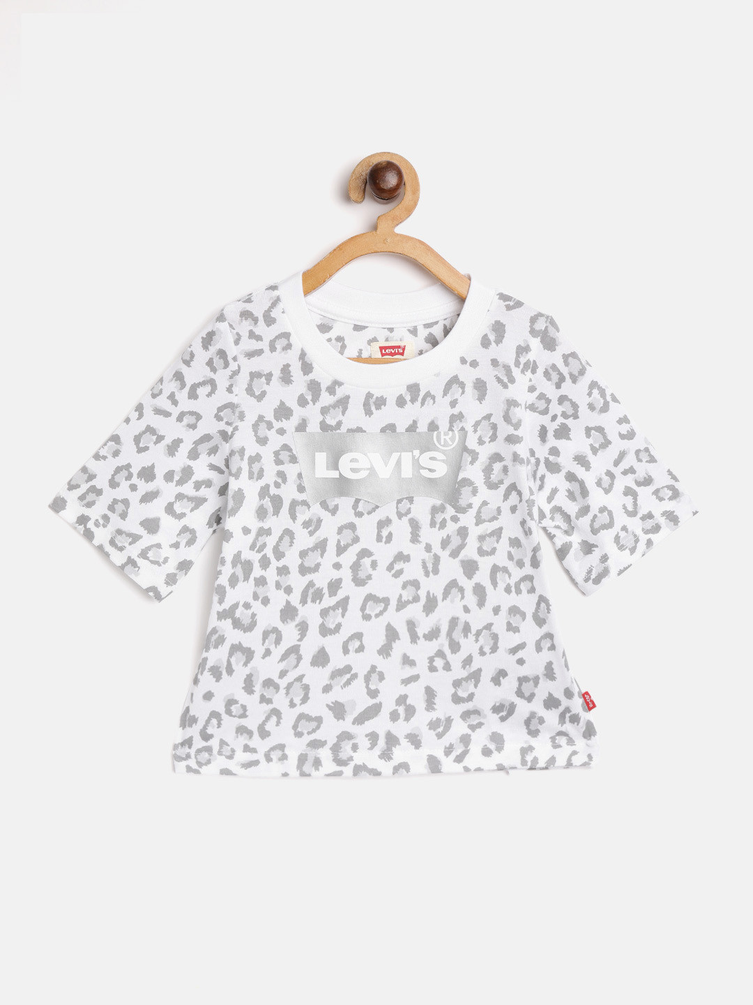

Levis Girls White & Grey Leopard Print Pure Cotton Round Neck T-shirt