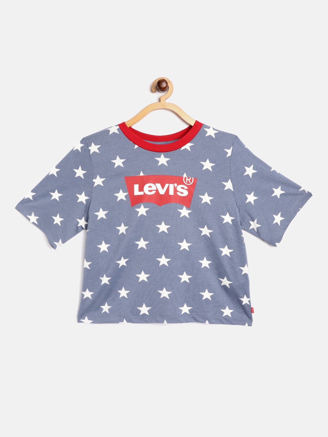 

Levis Girls Blue & White Star Print Round Neck T-shirt with Brad Logo Print
