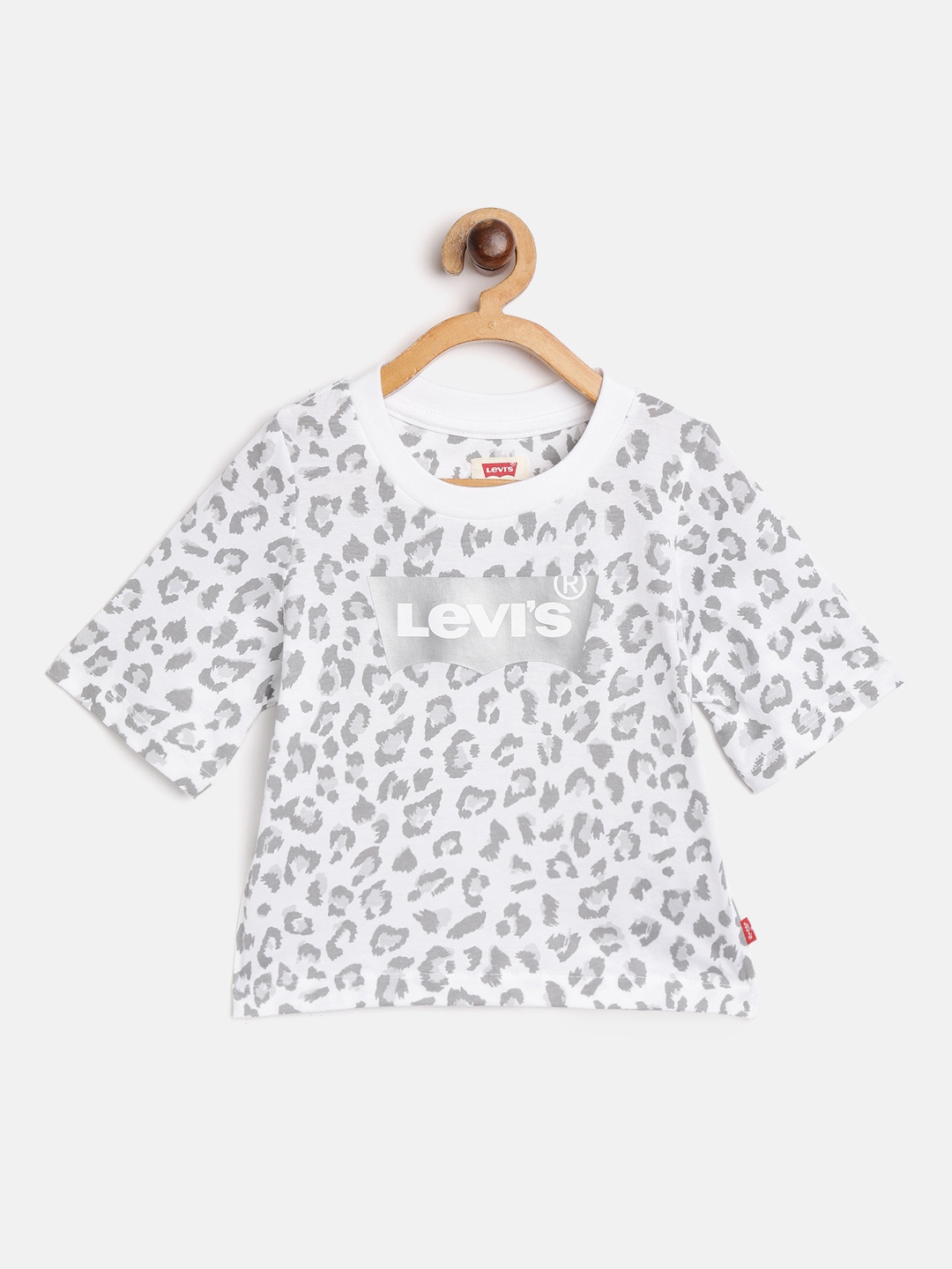 

Levis Girls White & Grey Leopard Print Pure Cotton Round Neck T-shirt