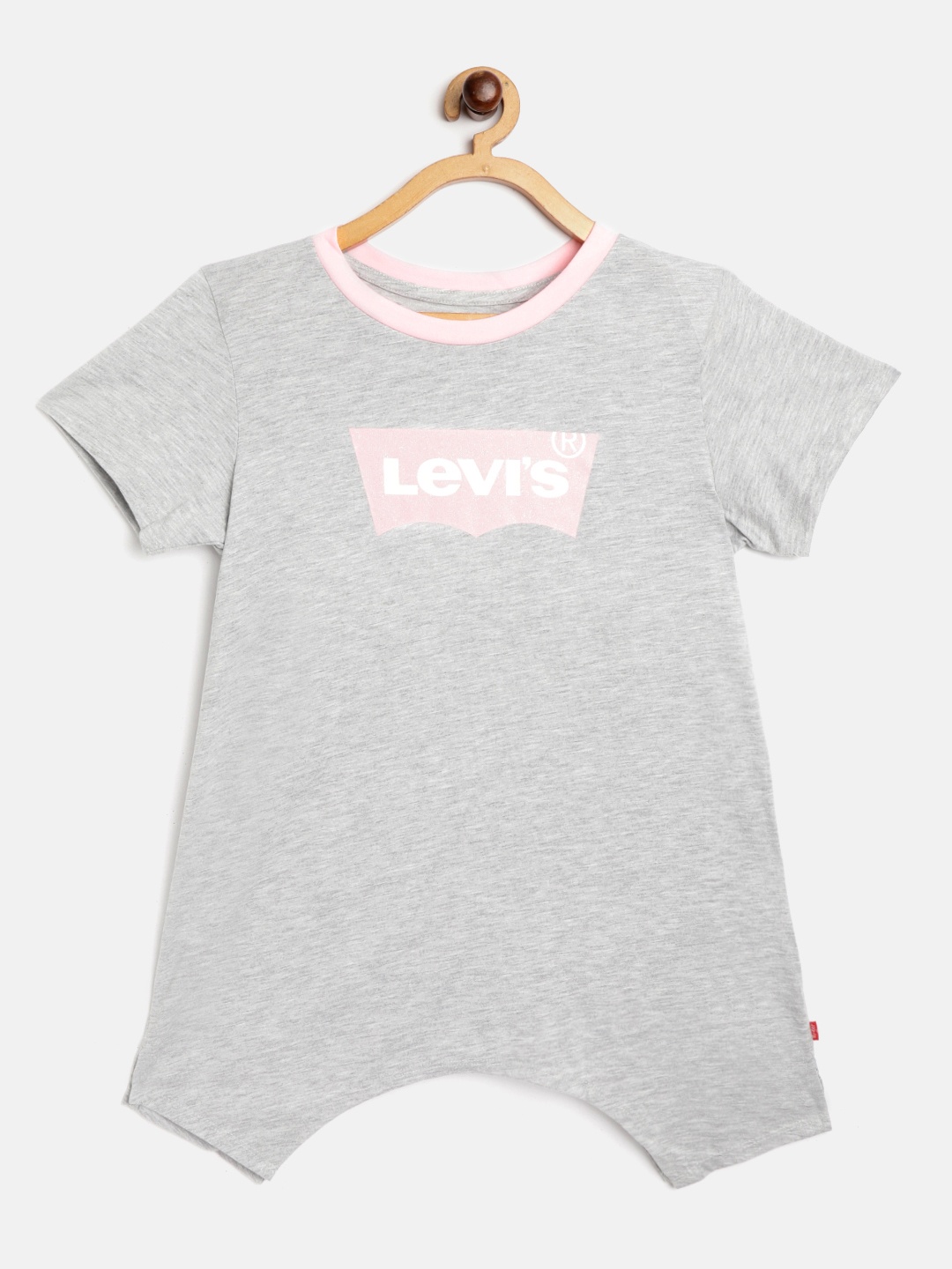 

Levis Girls Grey Melange & Pink Brand Logo Printed Longline A-Line Top