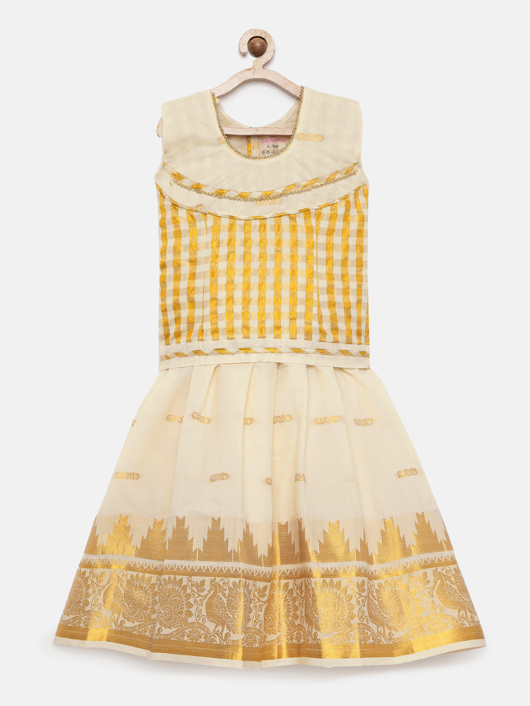 

Kanakadara Off-White & Gold-Toned Ready to Wear Pattu Pavadai