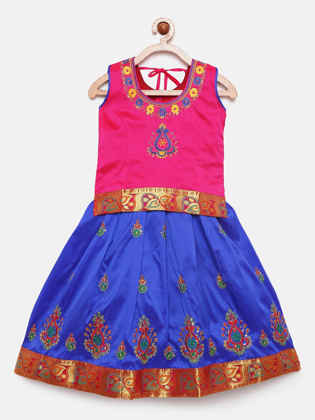 

Kanakadara Girls Pink & Blue Artsilk Woven Design Pattu Pavadai Set