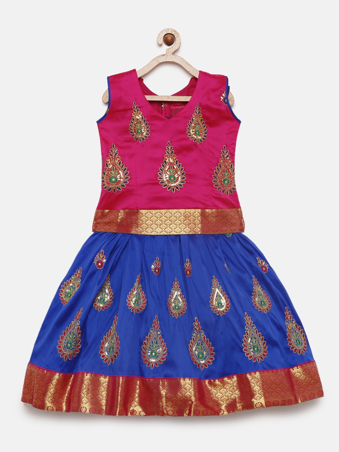 

Kanakadara Pink & Blue Ready to Wear Pattu Pavadai