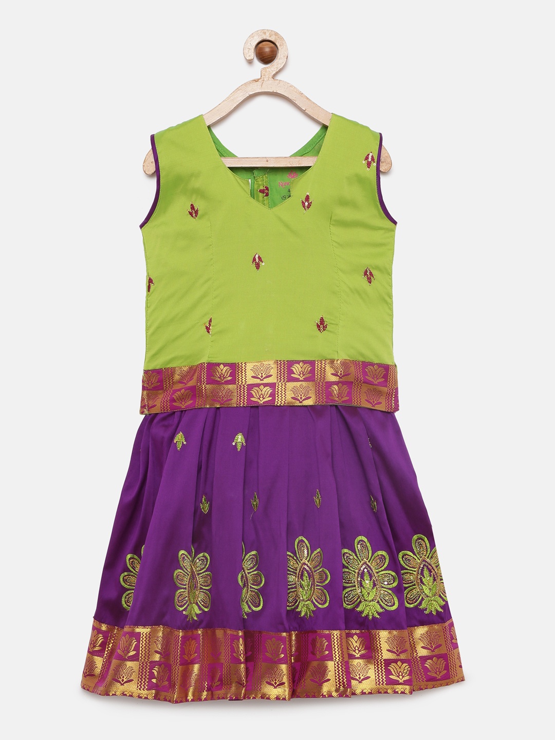 

Kanakadara Green & Purple Ready to Wear Pattu Pavadai