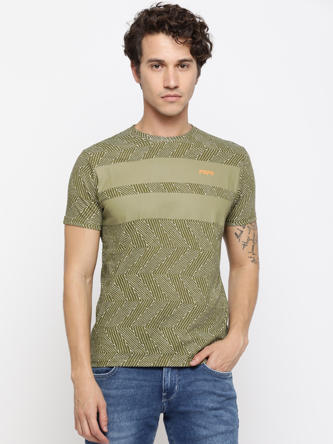 

Pepe Jeans Men Green Printed Round Neck T-shirt