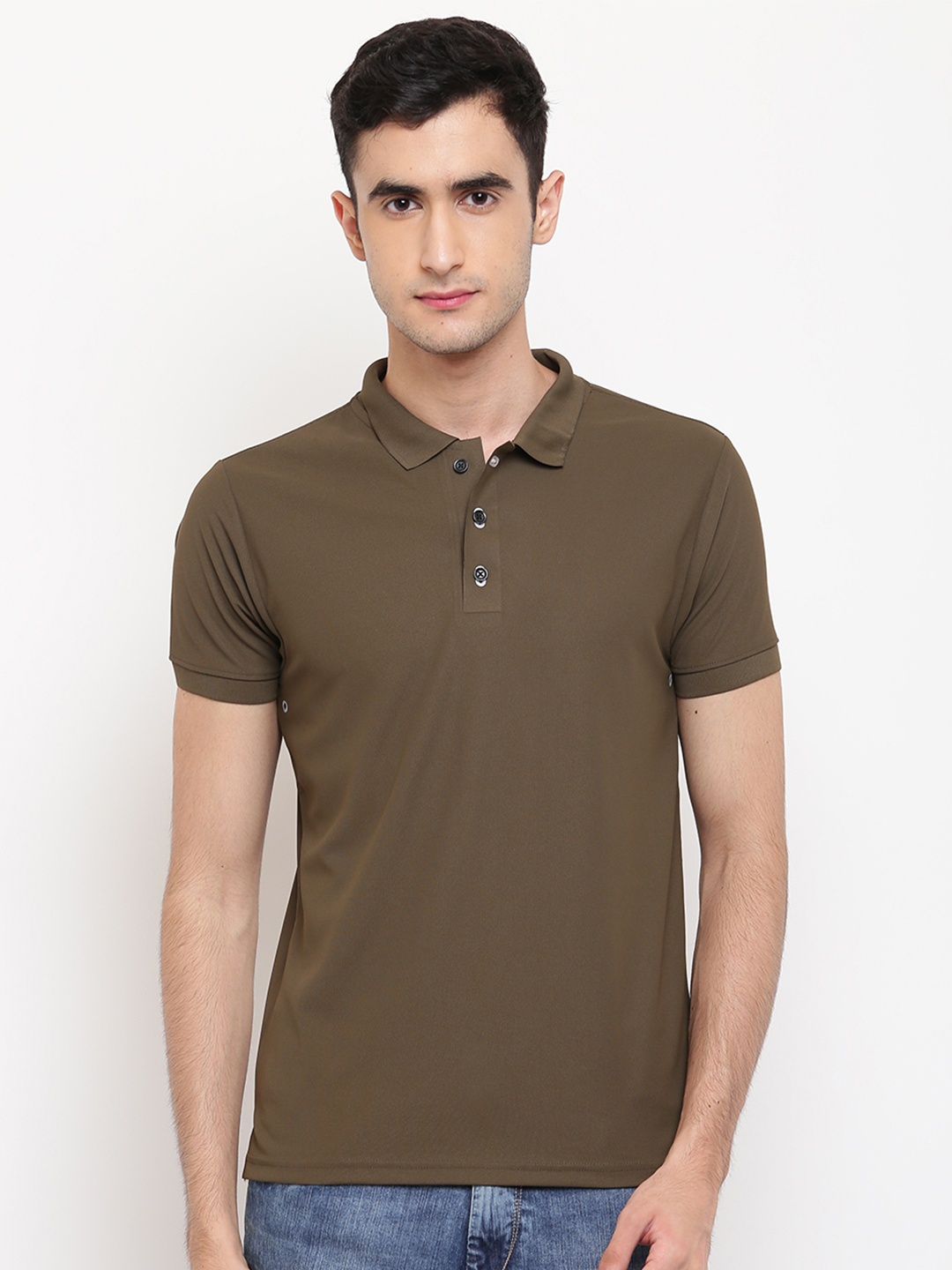 

Pepe Jeans Men Olive Green Solid Polo Collar T-shirt