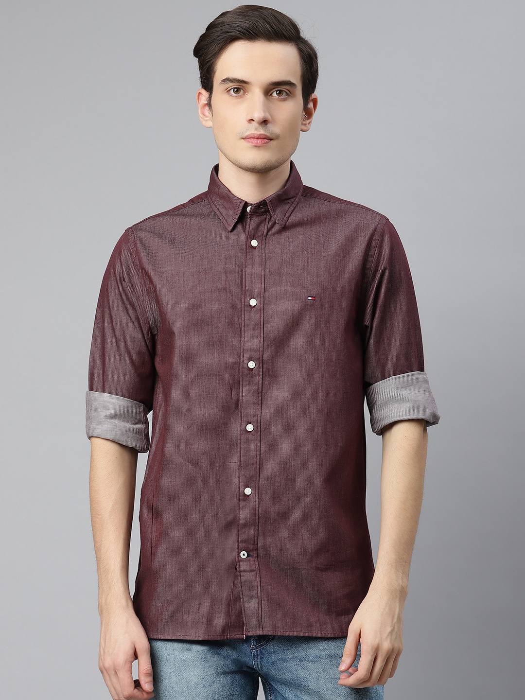 

Tommy Hilfiger Men Brown Striped Regular Fit Casual Shirt