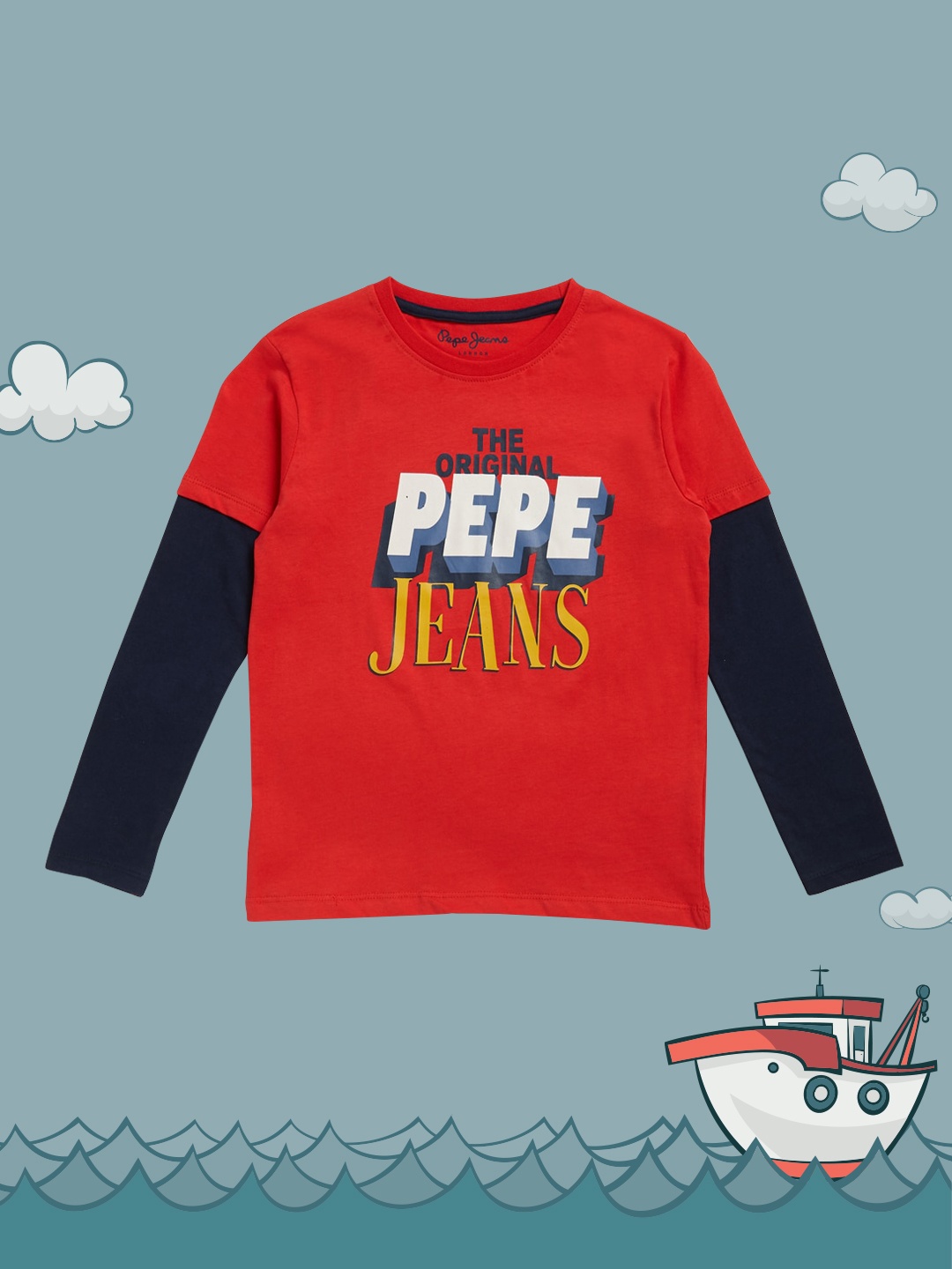 

Pepe Jeans Boys Red Printed Round Neck Cotton T-shirt