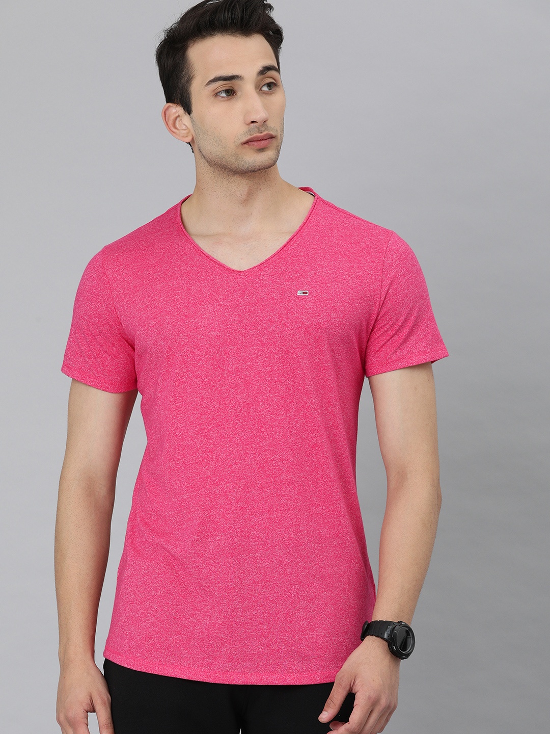 

Tommy Hilfiger Men Pink Solid V-Neck T-shirt