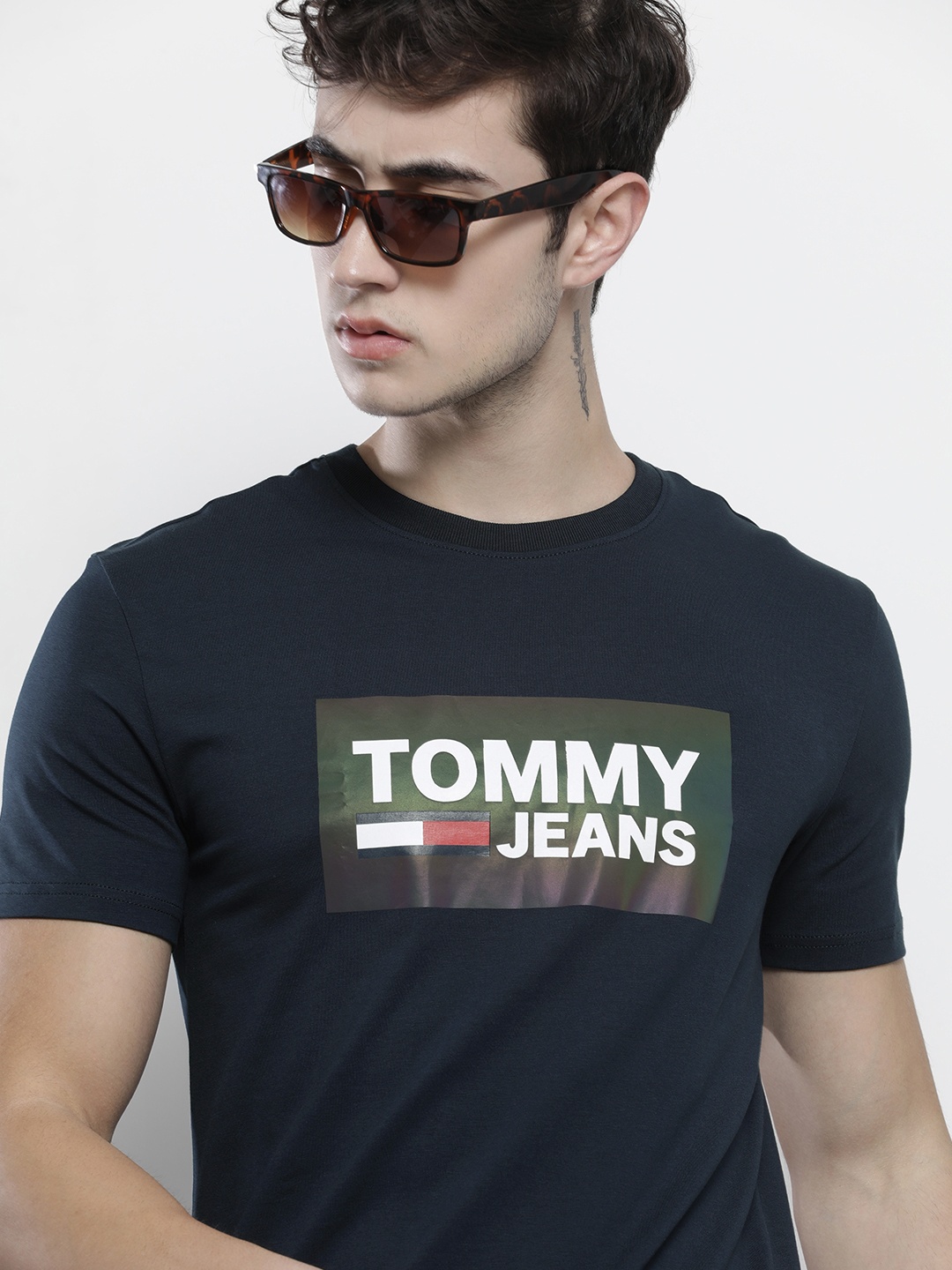 

Tommy Hilfiger Men Navy Blue & White Printed T-shirt