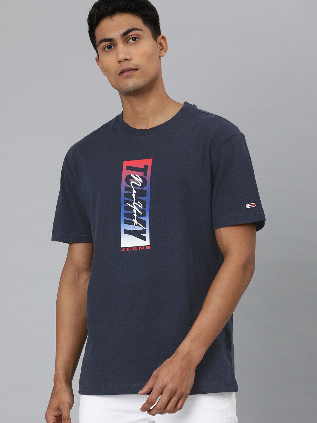 

Tommy Hilfiger Men Navy Blue Printed Round Neck Organic Cotton T-shirt