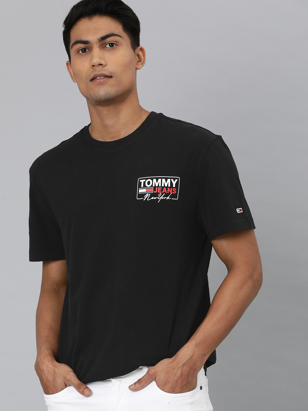 

Tommy Hilfiger Men Black Printed Round Neck Organic Cotton T-shirt