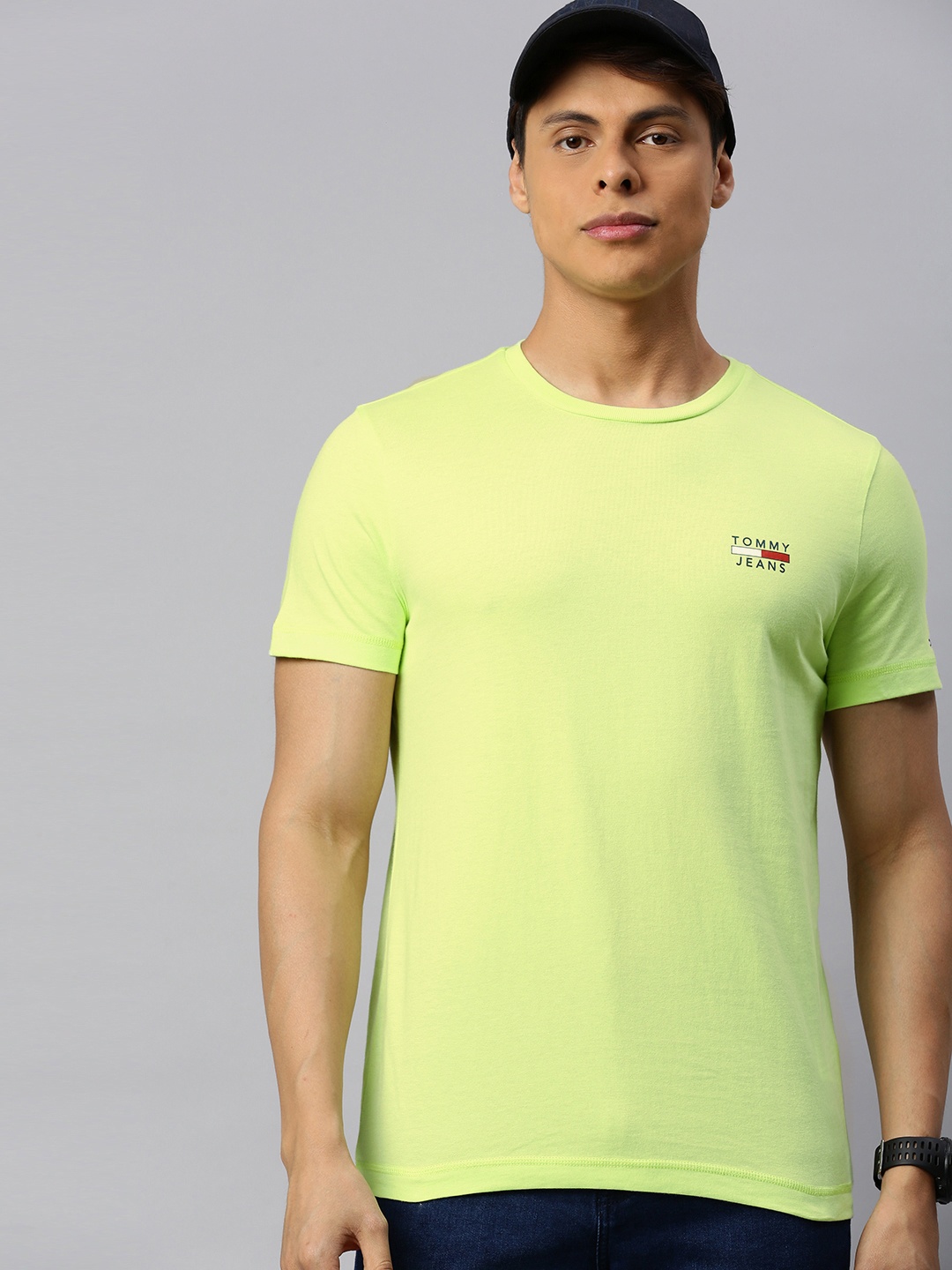 

Tommy Hilfiger Men Lime Green Solid Round Neck T-shirt