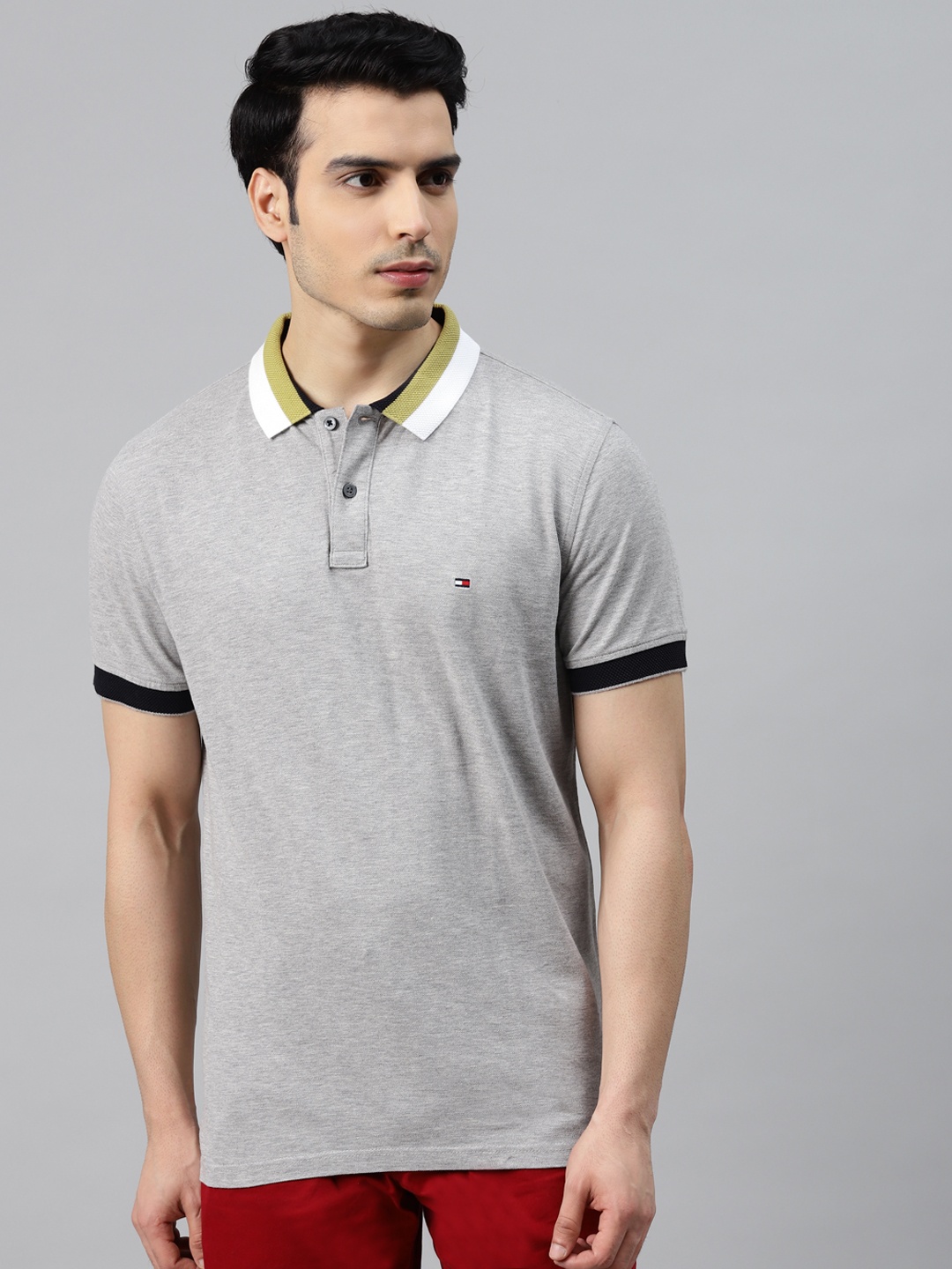 

Tommy Hilfiger Men Grey Melange Solid Polo Collar T-shirt