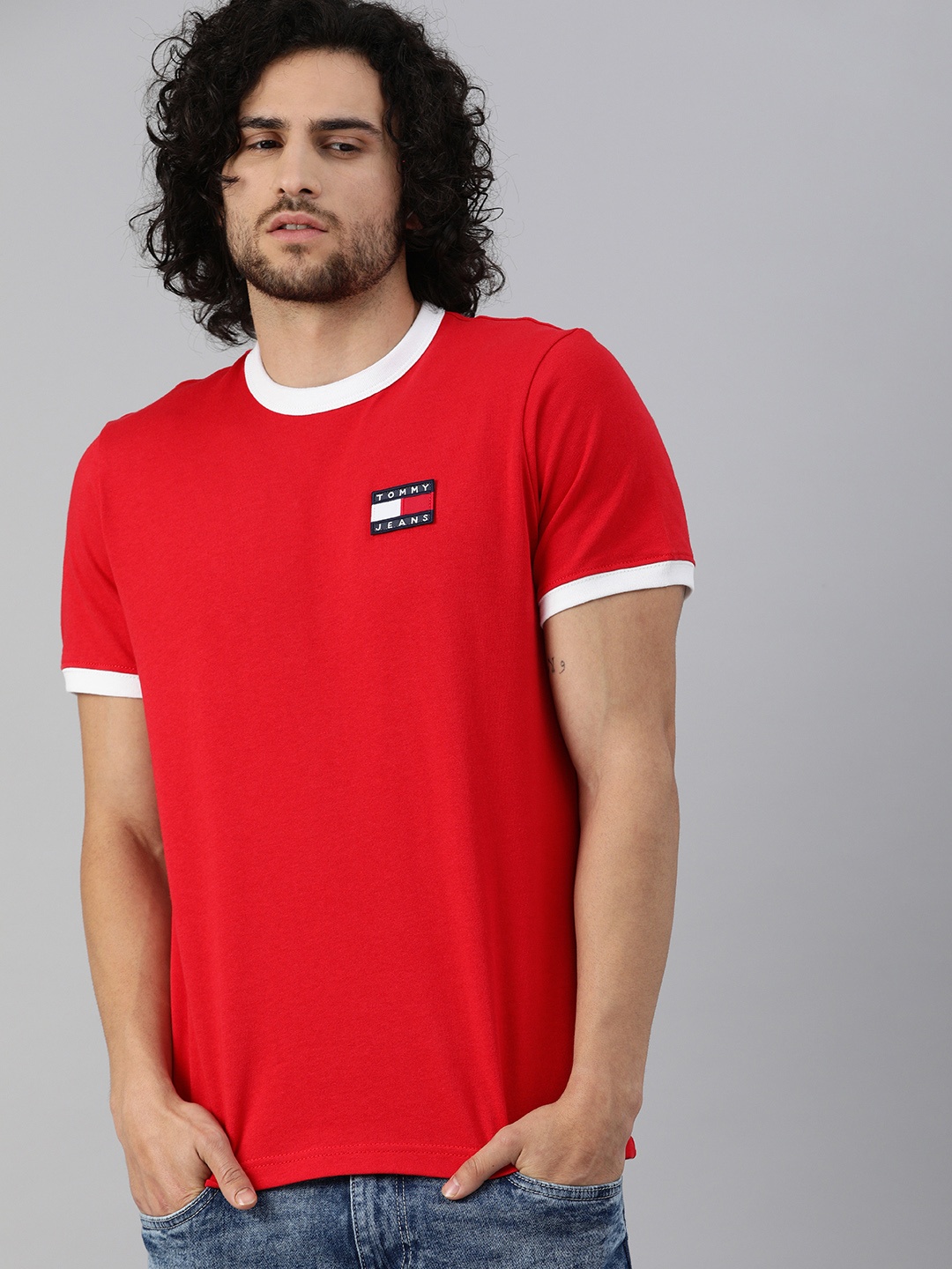 

Tommy Hilfiger Men Red Solid Round Neck Organic Cotton T-shirt