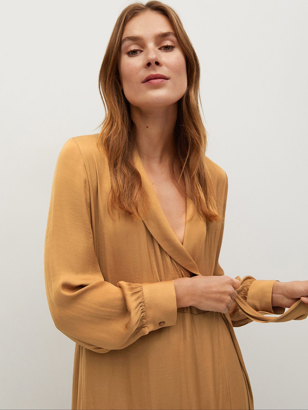 

MANGO Women Brown Solid Satin Finish Maxi Dress