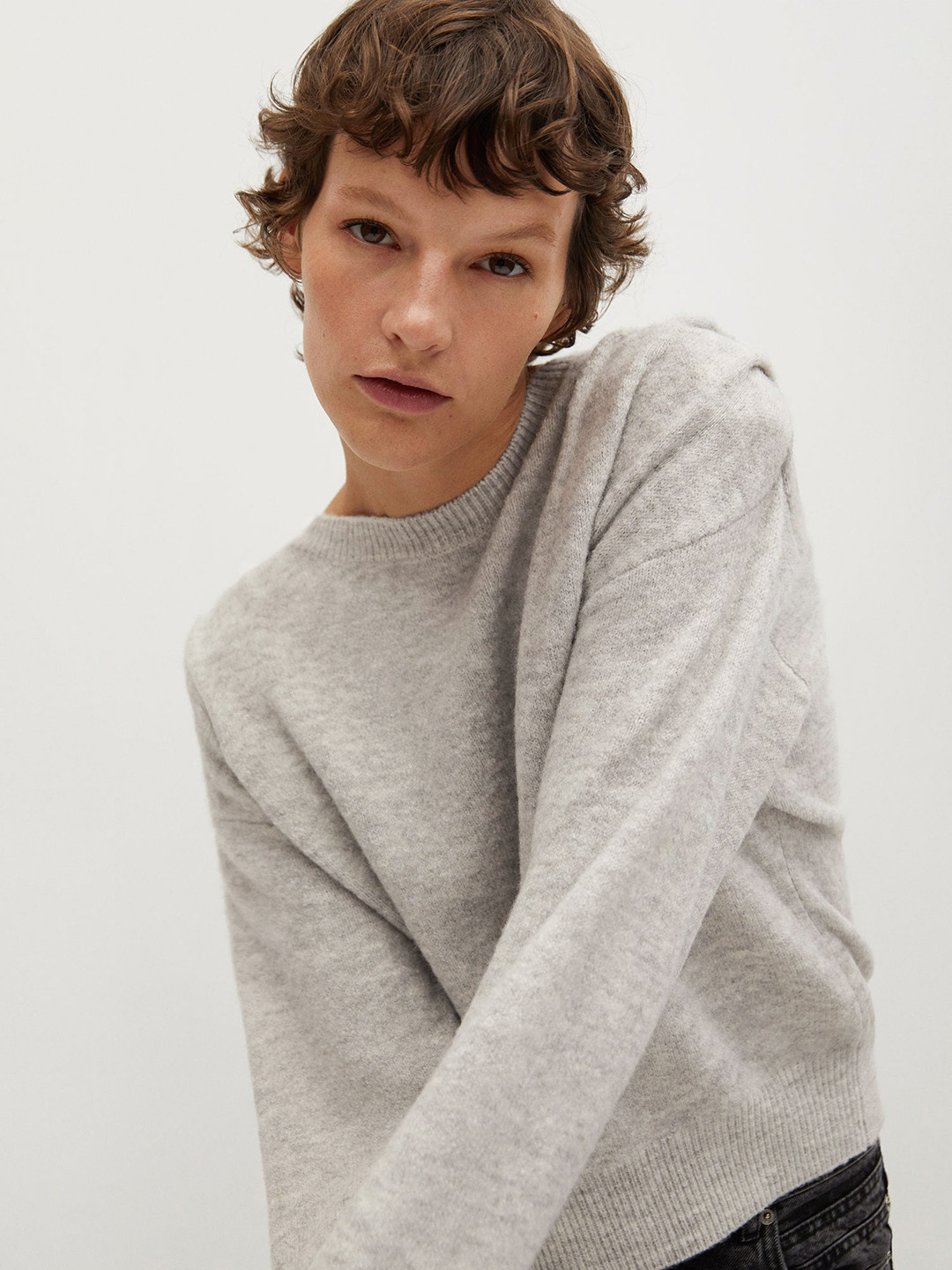 

MANGO Women Grey Melange Solid Pullover Sweater