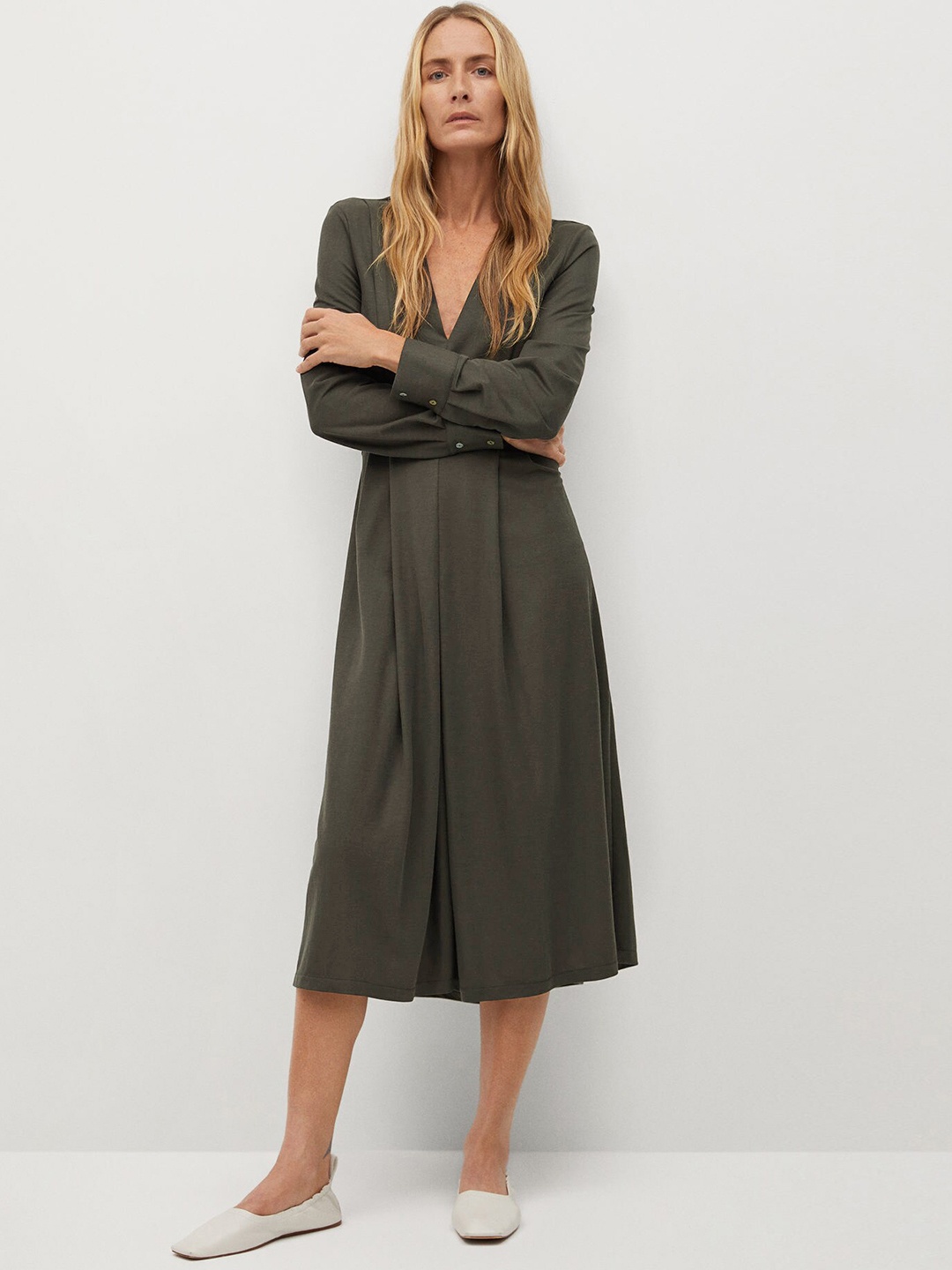 

MANGO Women Charcoal Grey Solid Sustainable A-Line Midi Dress