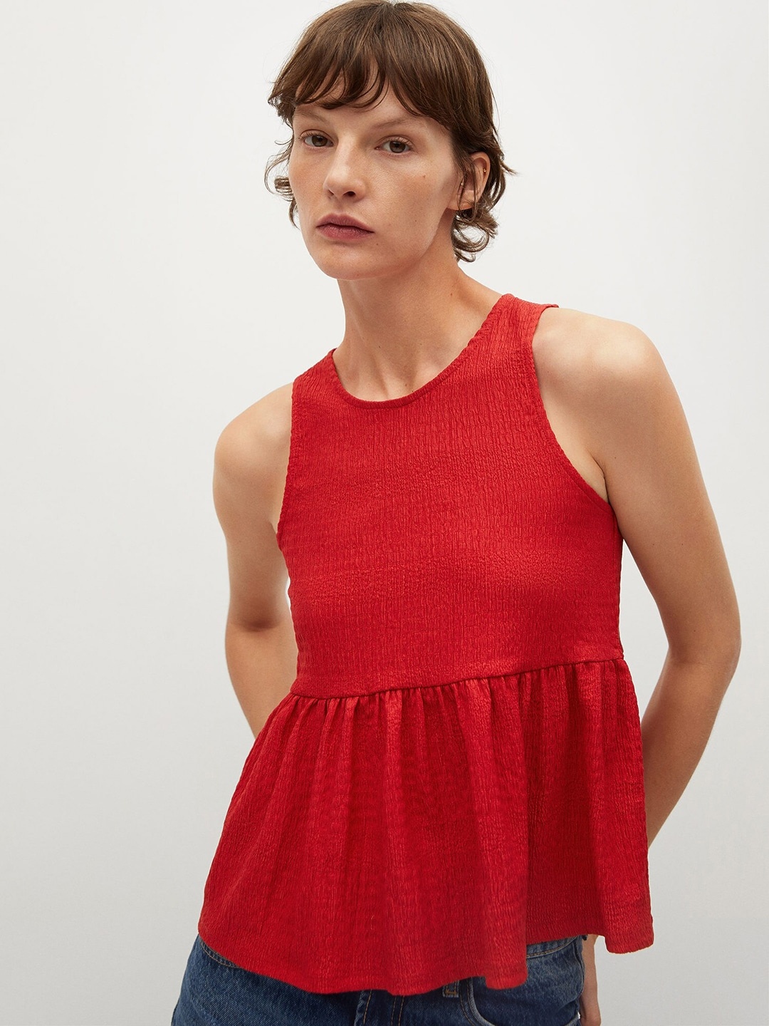 

MANGO Women Red Solid A-Line Top