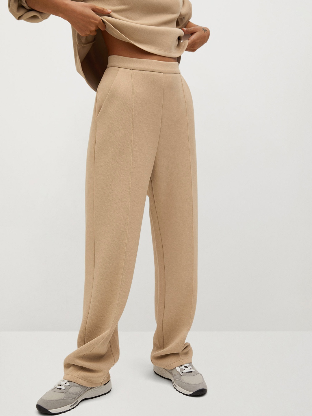 

MANGO Women Beige Regular Fit Solid Parallel Trousers