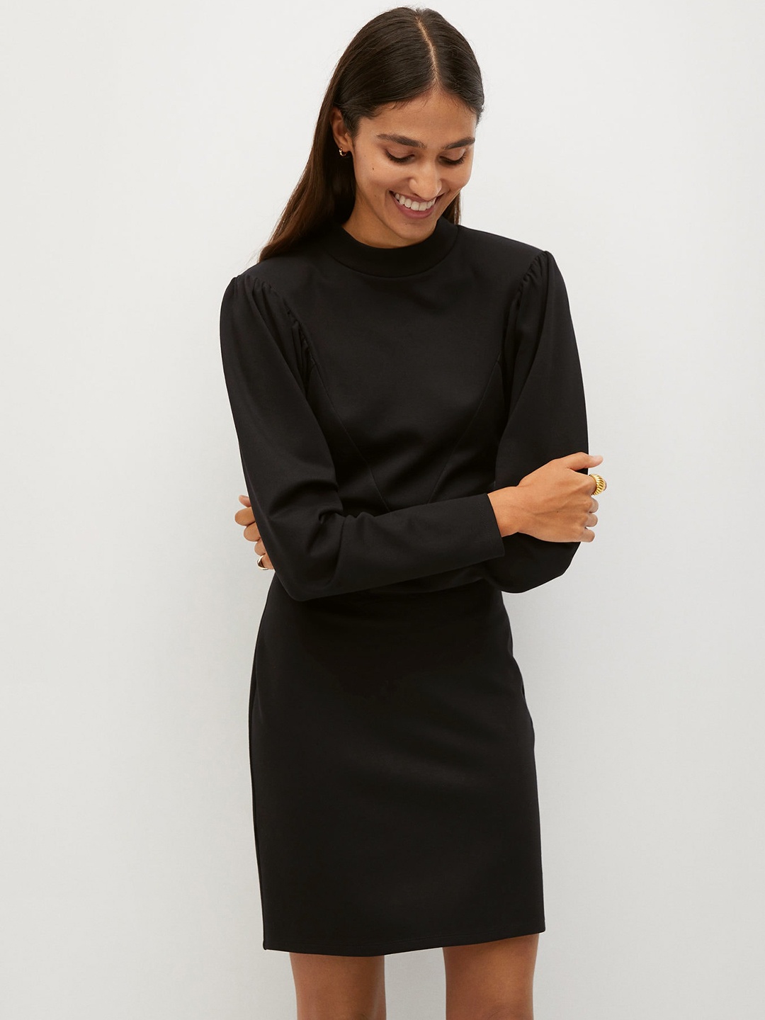 

MANGO Women Sustainable Black Solid Shoulder Pad Sheath Dress