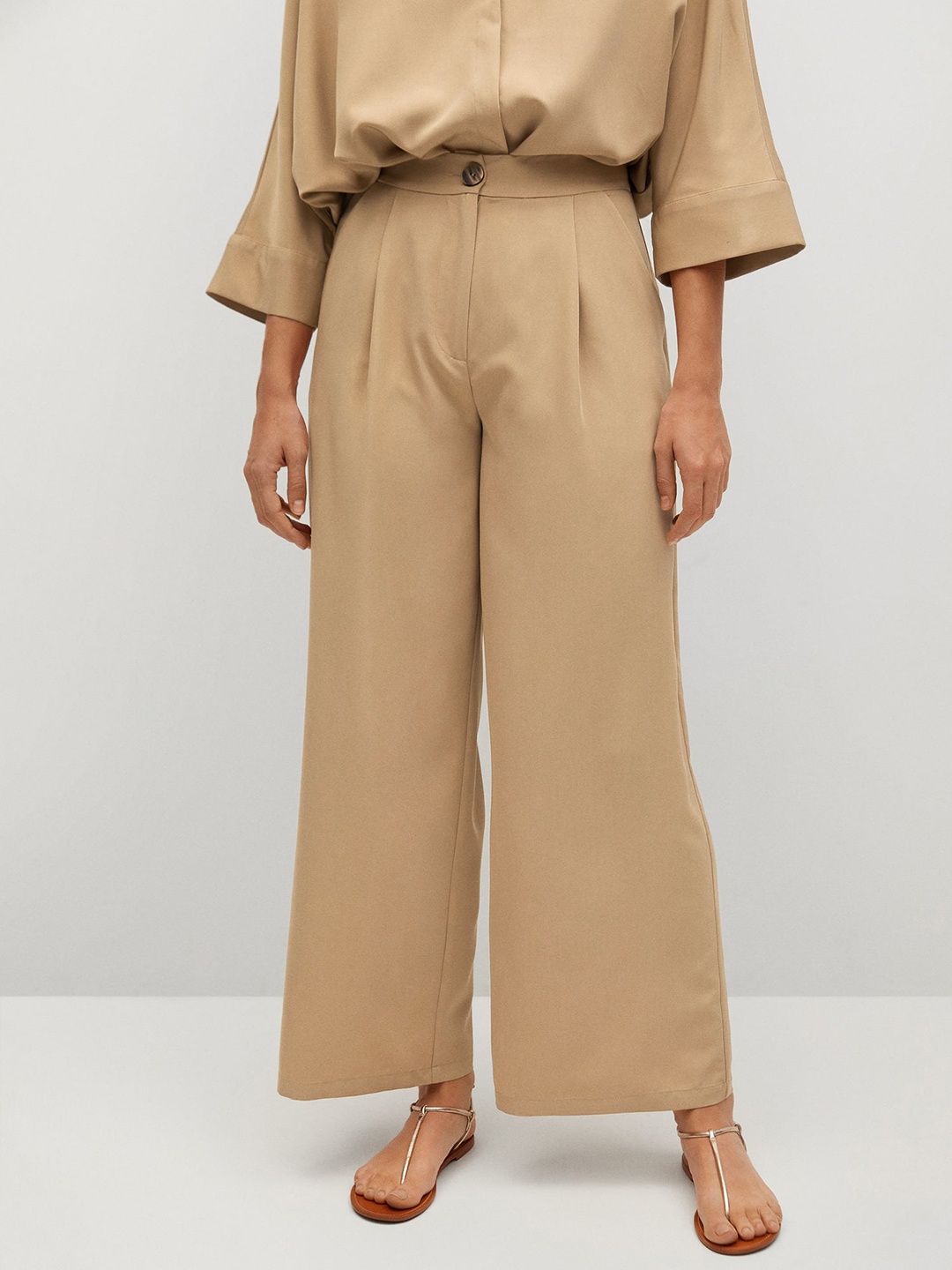 

MANGO Women Beige Regular Fit Solid Parallel Trousers