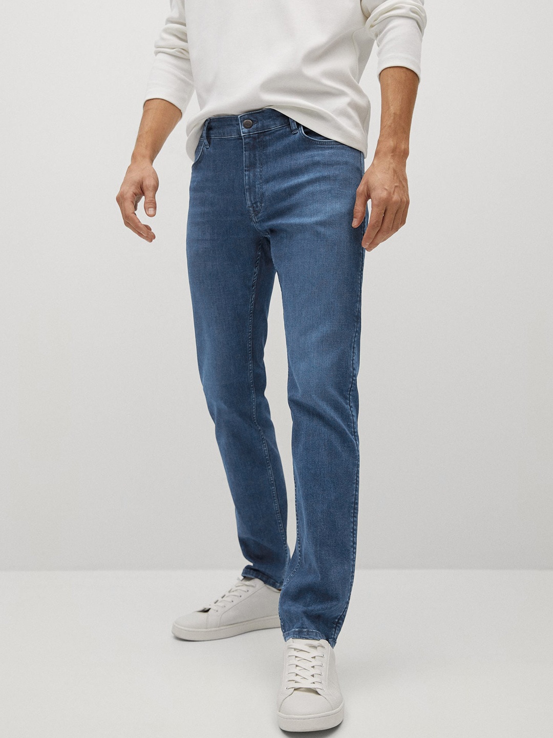 

MANGO MAN Sustainable Blue Eco-Wash Patrick Slim Fit Mid-Rise Clean Look Jeans