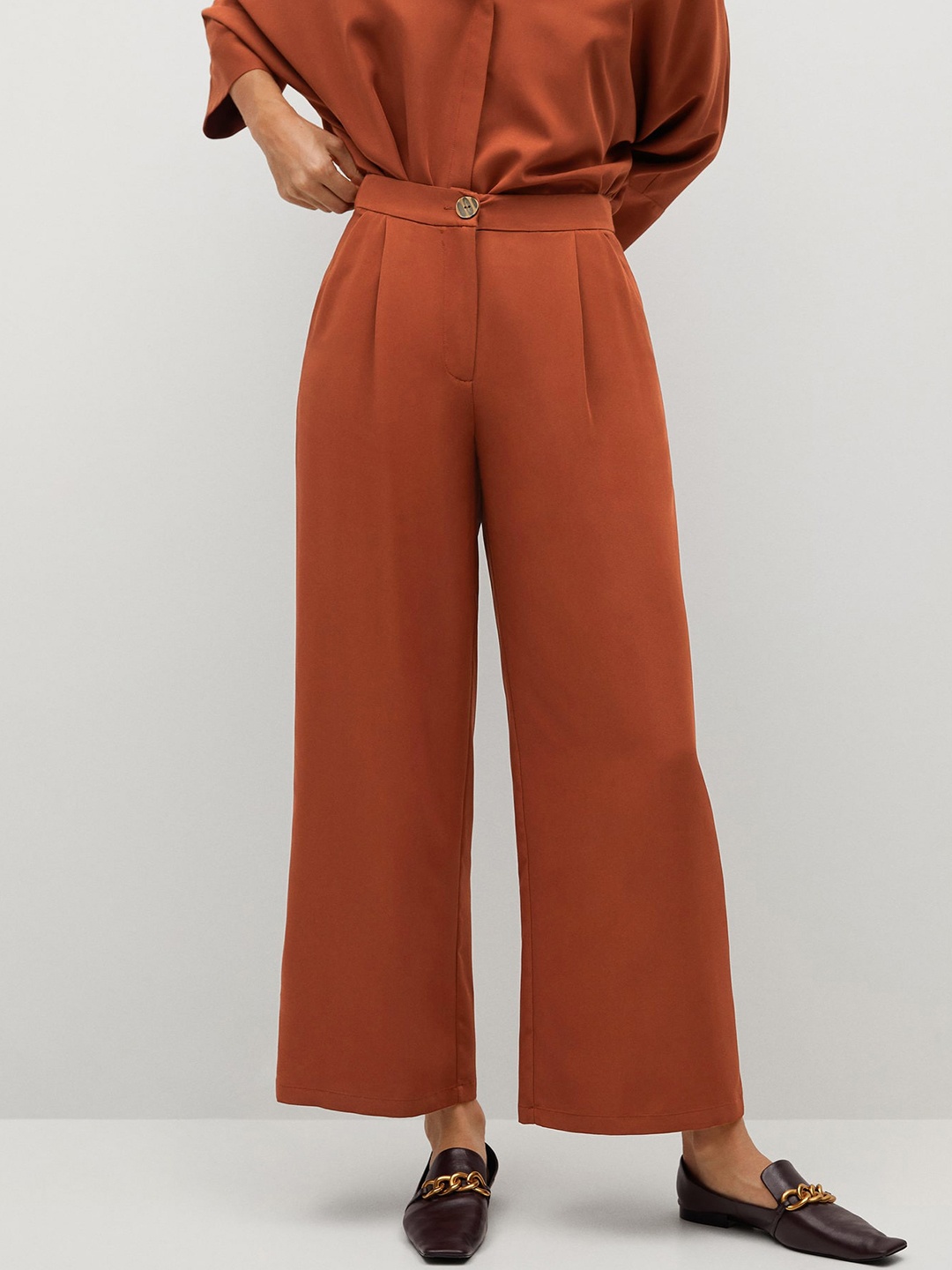 

MANGO Women Rust Red Regular Fit Solid Parallel Trousers