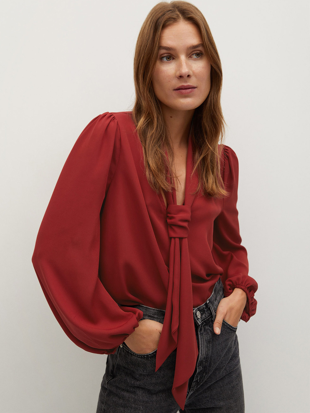 

MANGO Women Maroon Solid Top