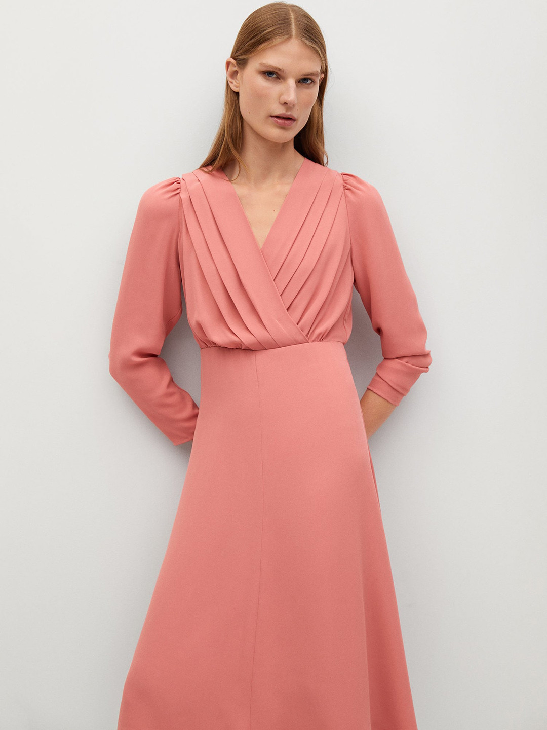 

MANGO Women Pink Solid Wrap Dress