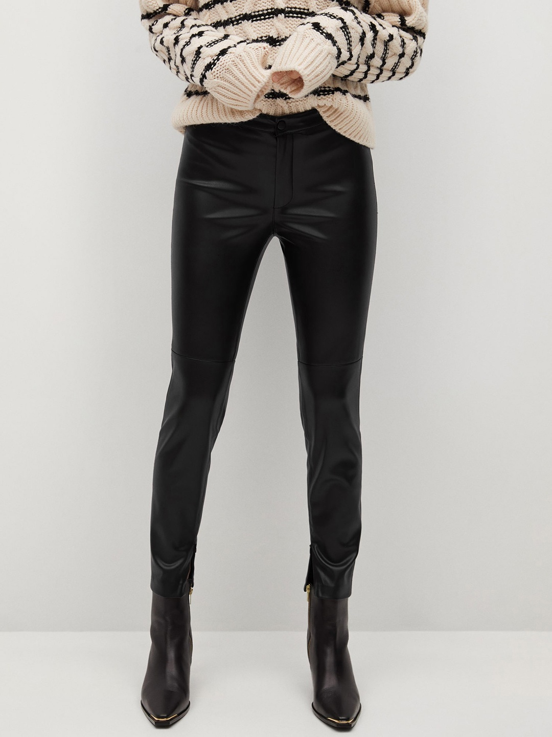 

MANGO Women Black Coated Trousers