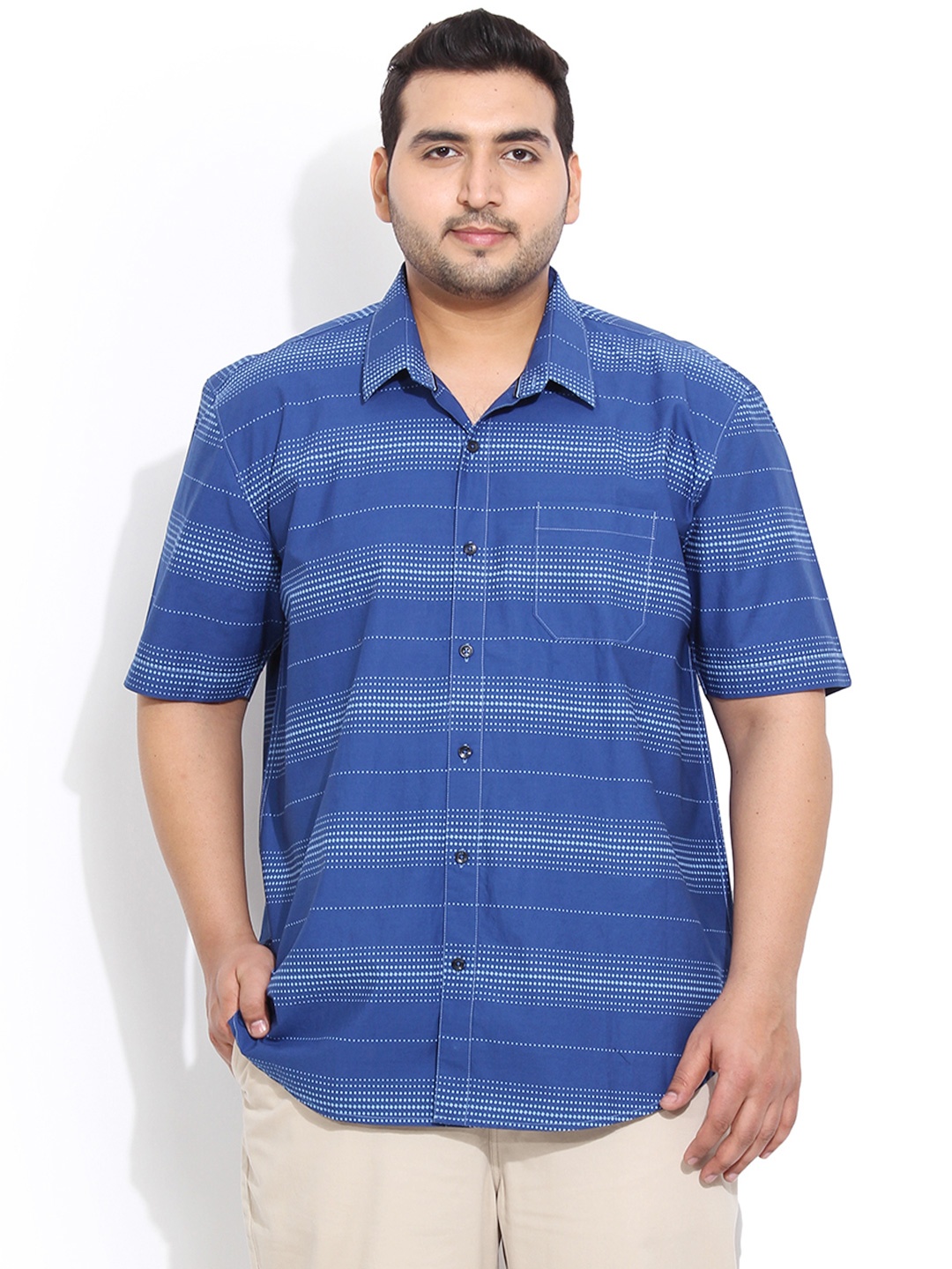 

John Pride Plus Size Blue Striped Smart Fit Casual Shirt