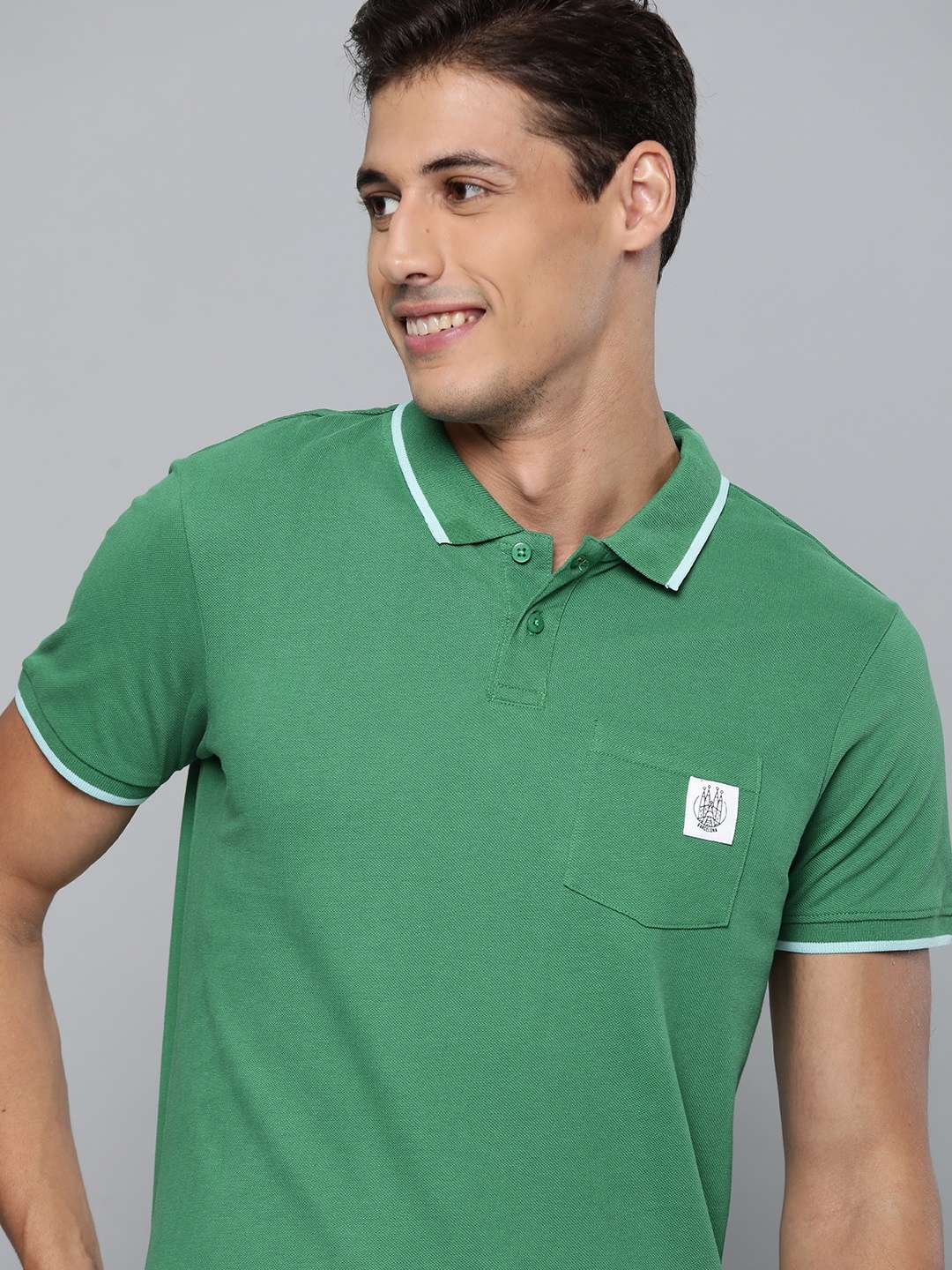 

Mast & Harbour Men Green Pure Cotton Polo Collar Wardrobe Essentials T-shirt
