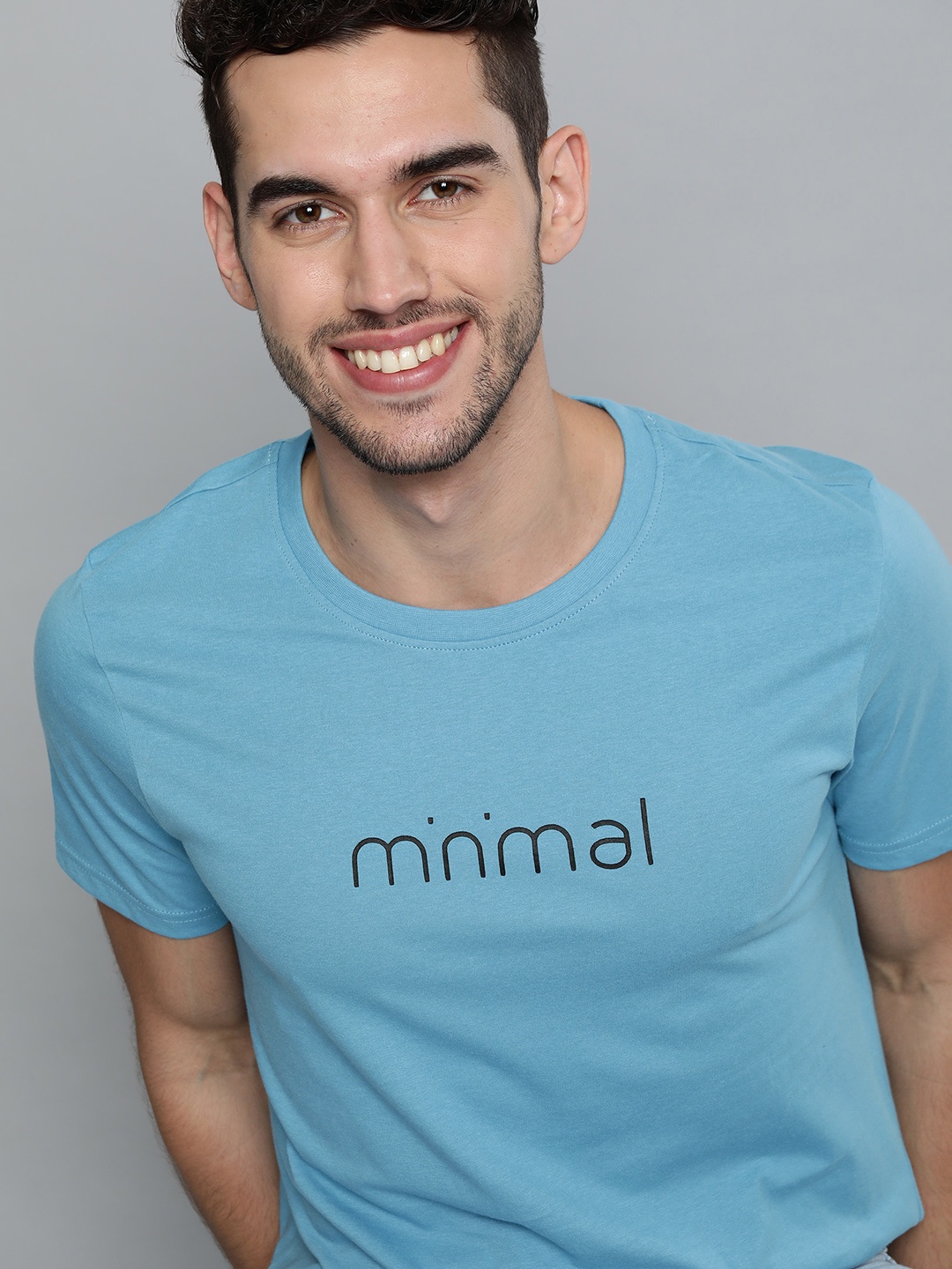 

Mast Harbour Men Blue Printed Detail Round Neck Pure Cotton T-shirt