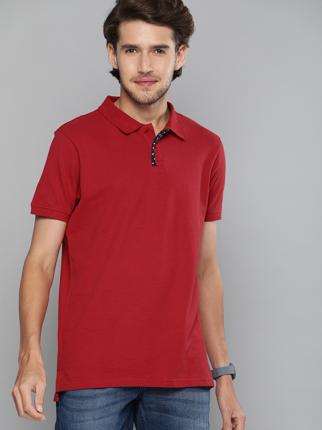 

Mast Harbour Men Coral Red Polo Collar Pure Cotton T-shirt