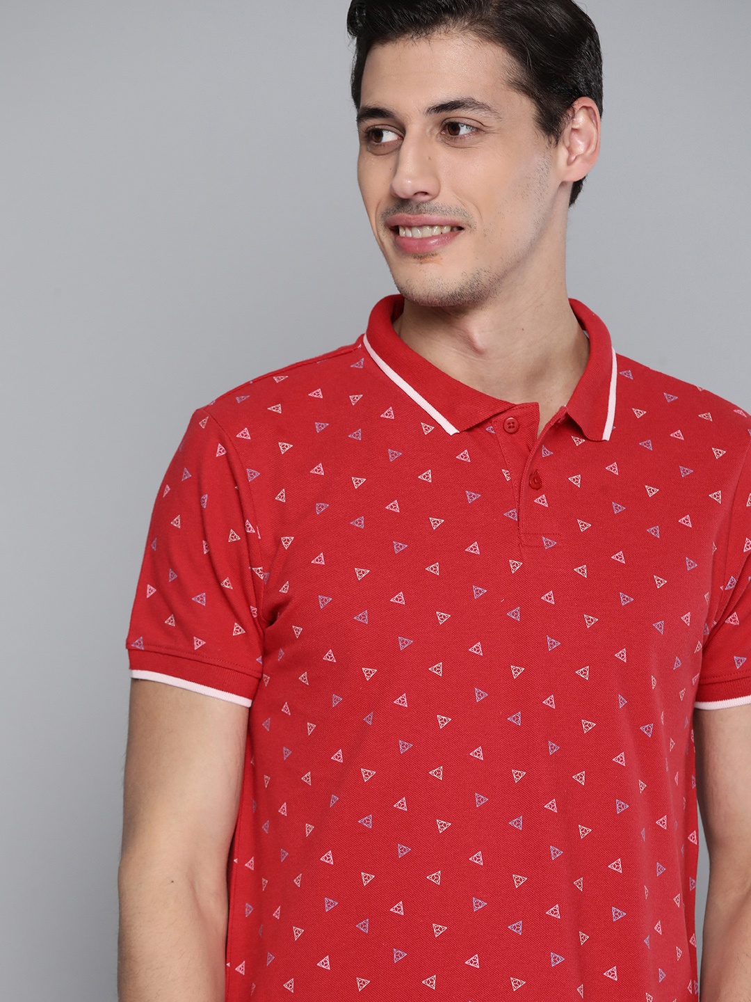 

Mast & Harbour Men Red Printed Polo Collar Pure Cotton T-shirt