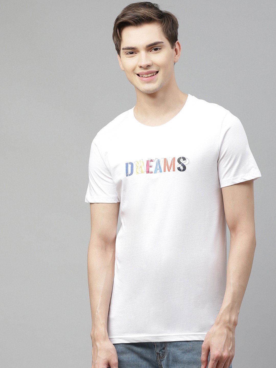 Mast Harbour Men White Typography Printed Pure Cotton T-shirt