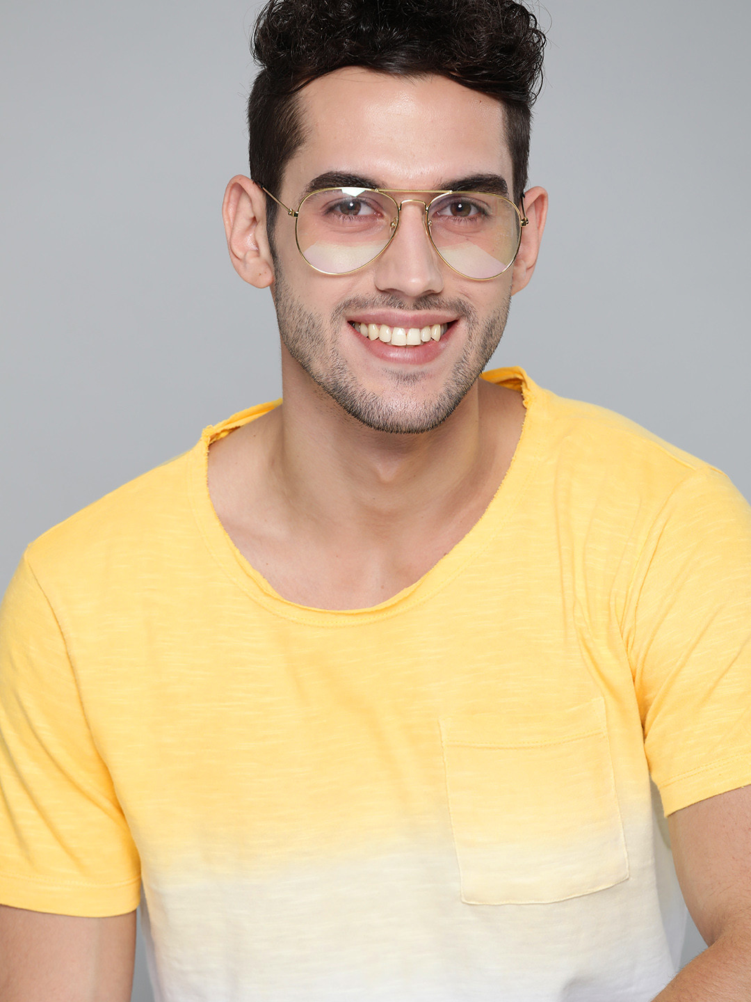 

Mast Harbour Men White Yellow Pure Cotton Handcrafted Dyed Round Neck Pure Cotton T-shirt