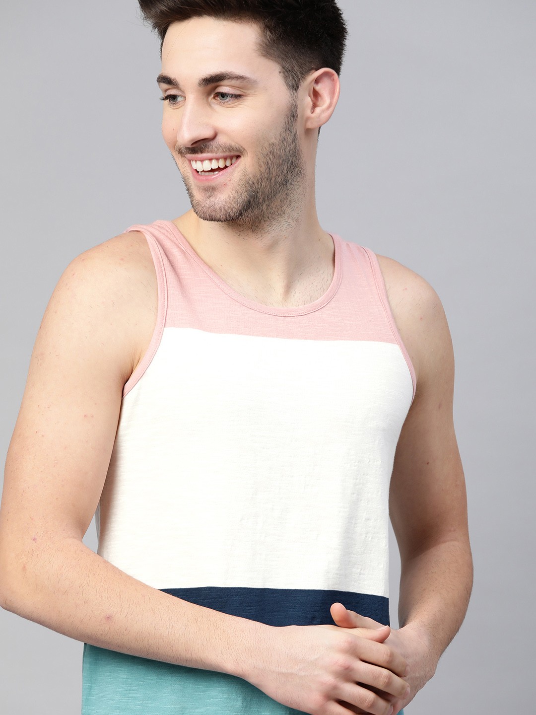 

Mast Harbour Men White Pink Colourblocked Pure Cotton T-shirt
