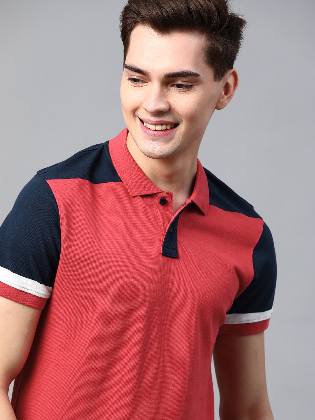

Mast & Harbour Men Red & Navy Blue Polo Collar T-shirt