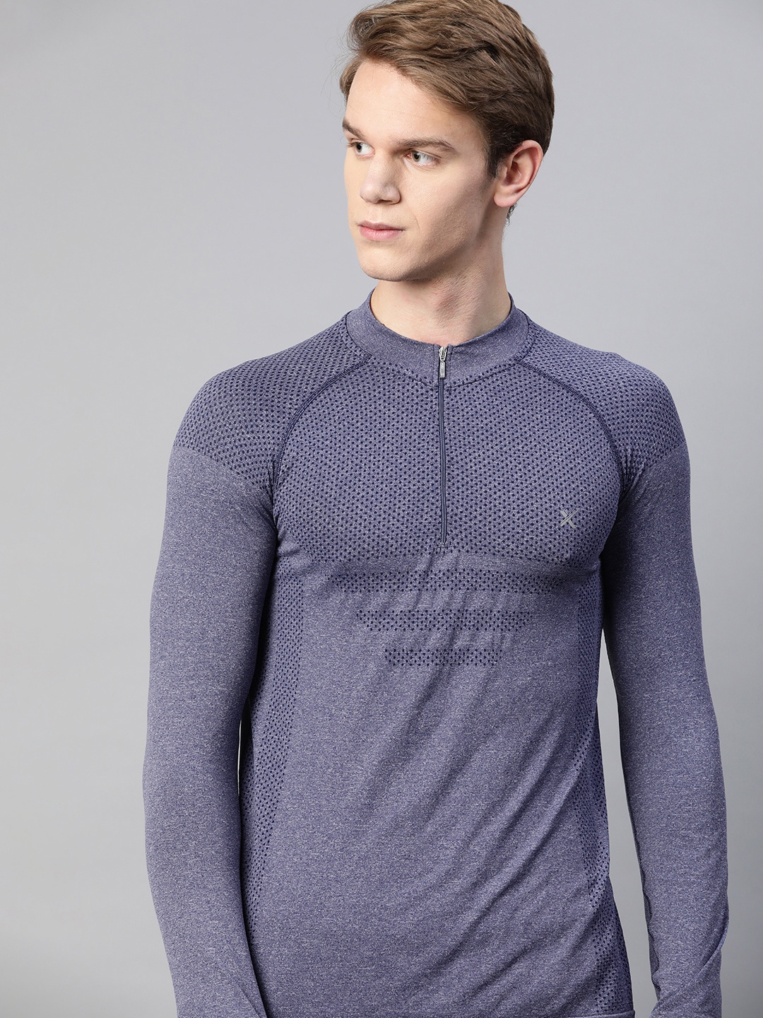 

HRX By Hrithik Roshan Men Navy Melange Solid Seamless Rapid-Dry Training Jackets, Blue