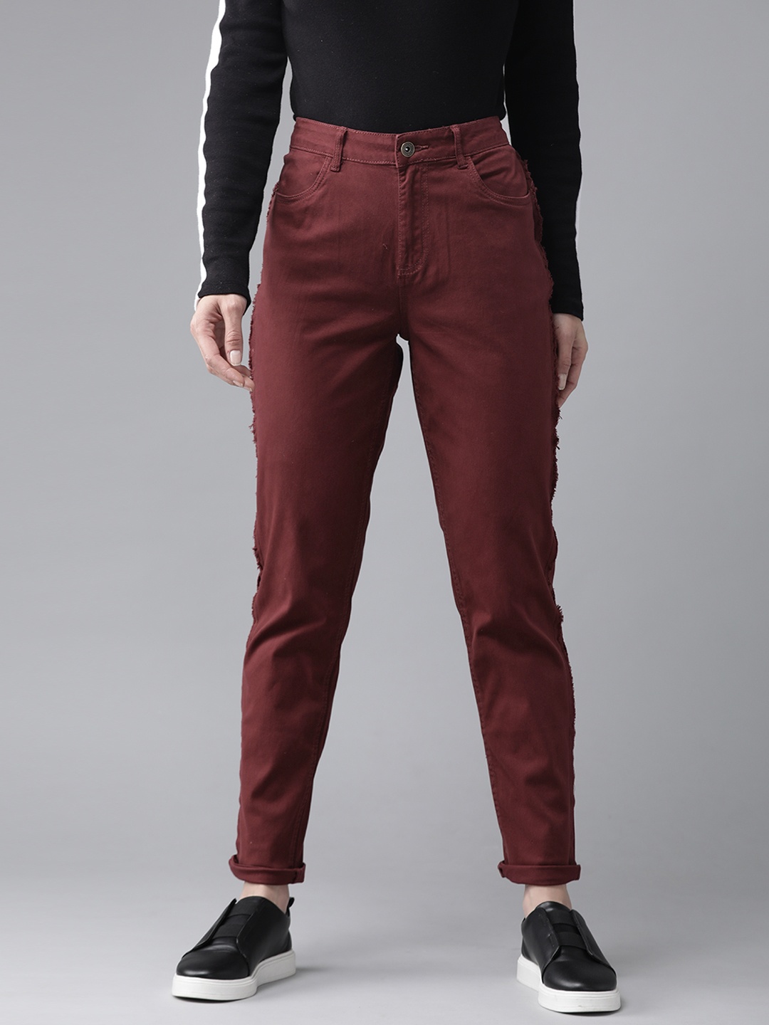 

The Roadster Lifestyle Co Women Burgundy Regular Fit Solid Trousers