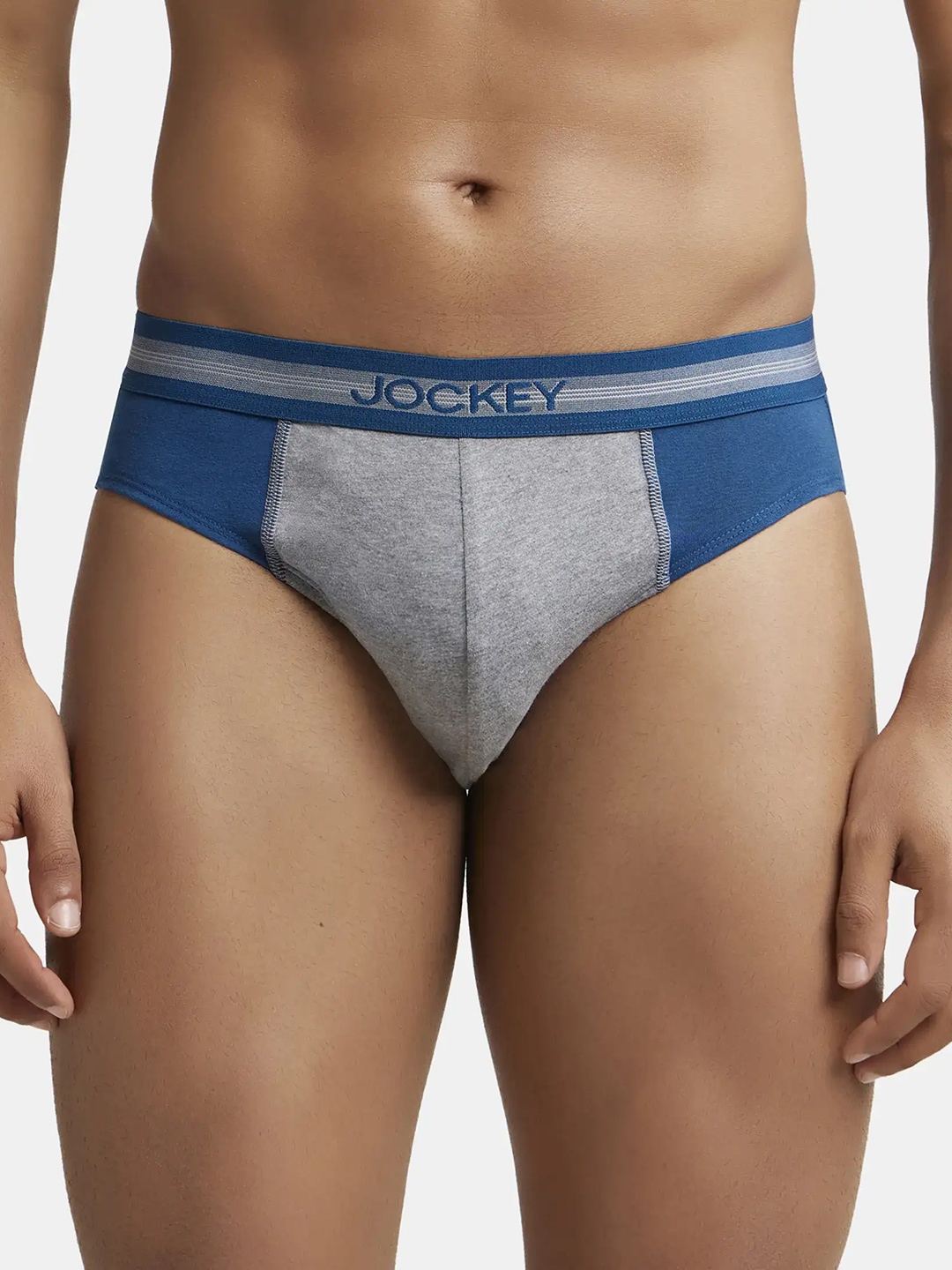 

Jockey Men Teal Blue & Grey Melange Super Combed Cotton Colourblocked Briefs 1011-0105